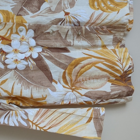 100% Linen Size 8 Company Ellen Tracy Hawaiian Shirt Button Up Top Yellow - Picture 5 of 14